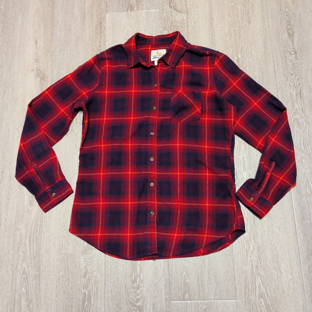 Field & Stream Womens Red Navy Blue Plaid Flannel Button Down Shirt Size Medium